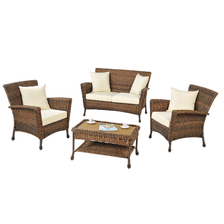 W Unlimited Wicker/Rattan 4 Person Seating Group with Cushions Wayfair